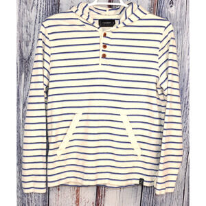 Lucky Brand Men's Medium Pullover Button Hoodie White W/ Blue Stripes
